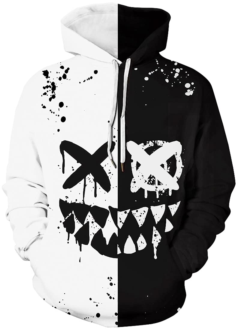 Chaos World Men's Novelty Hoodie Long Sleeves 3D Funny Graphic Print Sweatshirt Pullover(3X-Large,4 Black White Wing)