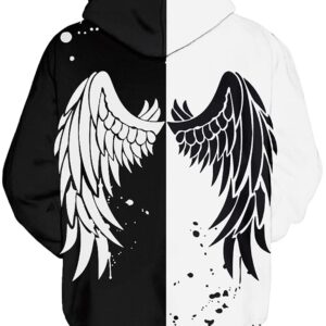 Chaos World Men's Novelty Hoodie Long Sleeves 3D Funny Graphic Print Sweatshirt Pullover(3X-Large,4 Black White Wing)