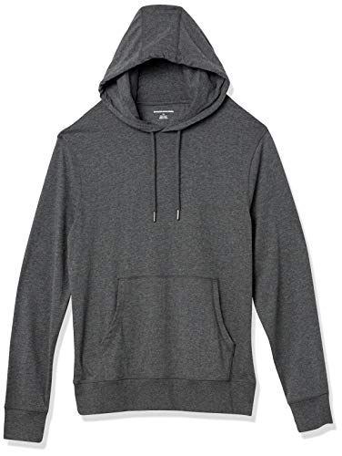 Amazon Essentials Men's Lightweight Jersey Pullover Hoodie, Charcoal Heather, Large