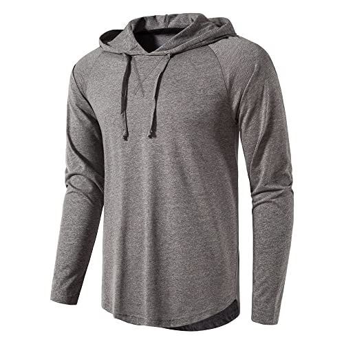 MUSE FATH Mens Lightweight Long Sleeve Active Baseball Hoodie Tee Shirts-Dark Grey-S