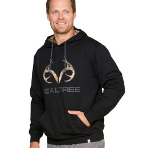 Colosseum Realtree Men's Edge Grizzly Fleece Pullover Hoodie (Black, Medium)