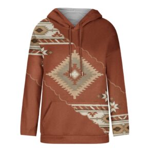 Ceboyel Women Western Aztec Hoodies Drawstring Sweatshirt Pullover Ethnic Vintage Graphic Shirts Tops Causal Fall Clothes sweatshirt for Women Trendy Graphic Coffee M