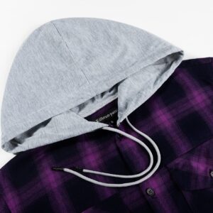 Kilborn·pataky Men's Flannel Long Sleeve Shirt Casual Hooded Plaid Button Down Hoodie Regular Fit Purple