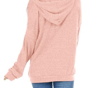 PGANDS Women's Casual Long Sleeve Drawstring Hoodies Sweatshirt Cute Loose Lightweight Soft Pullover Tops with Pocket Peach-pink