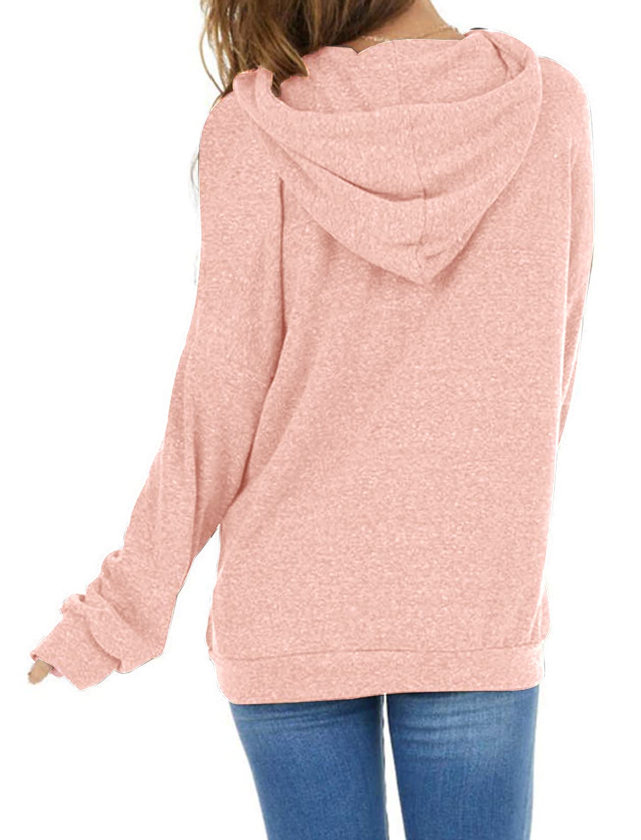 PGANDS Women's Casual Long Sleeve Drawstring Hoodies Sweatshirt Cute Loose Lightweight Soft Pullover Tops with Pocket Peach-pink