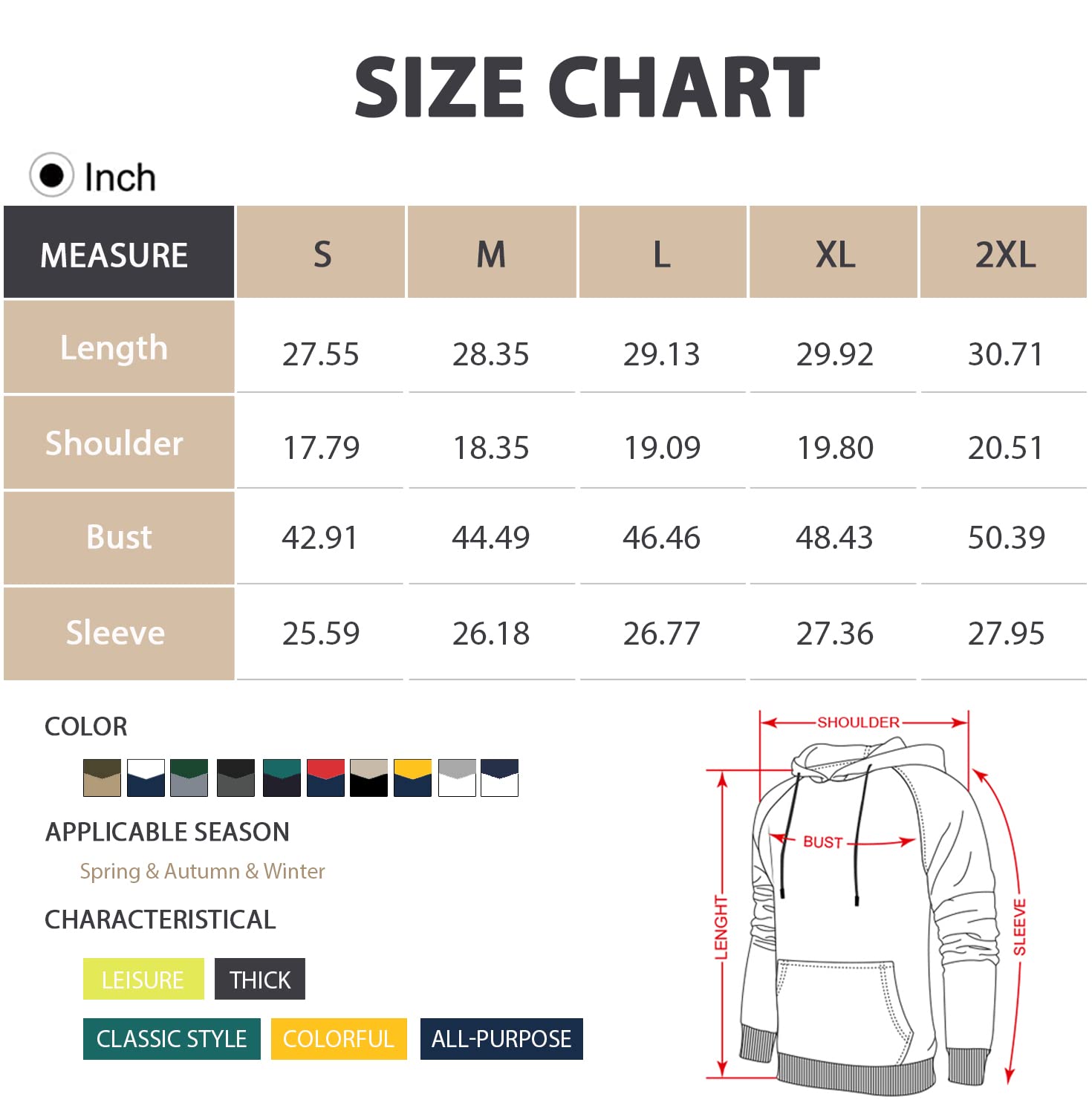 Niceif Mens Hoodies Pullover Long Sleeve Casual Hoodie for Men Hooded Fleece Sweatershirt, Beige Black S