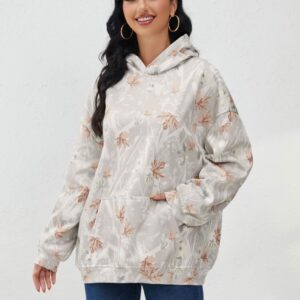 Womens Camo Hoodies Maple Leaf Print Oversized Sweatshirt Fleece Pullover Sweatshirts Long Sleeve with Pocket Fall Outfits