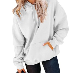 Yuccalley Women's Long Sleeve Fashion Pocket Hoodies Casual Pullover Tops (US, Alpha, Medium, Regular, Regular, White)