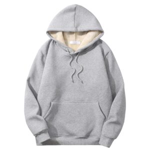 perbai mens winter warm fleece hoodie pullover long sleeve sherpa lined hooded sweatshirt with pocket(lightgrey-l)