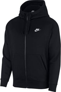 nike men's sportswear club fleece full zip hoodie, fleece zip-up hoodie men, black/black/white, l-t