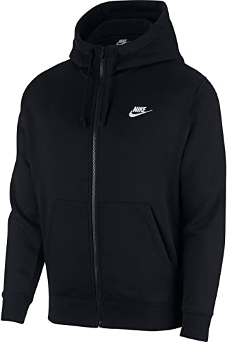 Nike Men's Sportswear Club Fleece Full Zip Hoodie, Fleece Zip-Up Hoodie Men, Black/Black/White, L-T