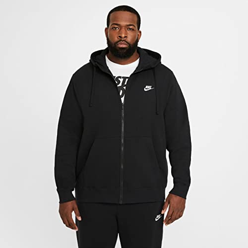 Nike Men's Sportswear Club Fleece Full Zip Hoodie, Fleece Zip-Up Hoodie Men, Black/Black/White, L-T