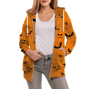 ADDARTS Cute Sweatshirts for Women Spider Bats 3D Printed Zip Up Hoodie Fall Jacket Funny Casual Drawstring Outfit L