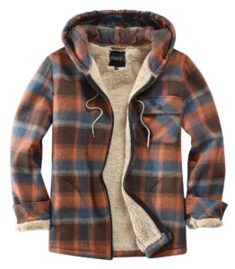 elesuit men's fleece jackets for men sherp plaid flannel sweatshirt for men zip hooides orange medium