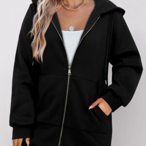 StunShow Womens Hoodies Black Zip Up Hoodie Women Y2k Oversized Casual Sweatshirts for Teen Girls 2023 Fall Jacket With Pocket Black M