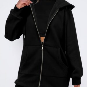 StunShow Womens Hoodies Black Zip Up Hoodie Women Y2k Oversized Casual Sweatshirts for Teen Girls 2023 Fall Jacket With Pocket Black M