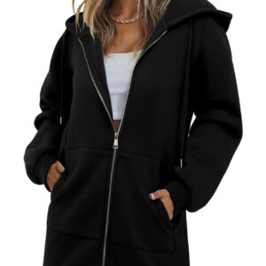 StunShow Womens Hoodies Black Zip Up Hoodie Women Y2k Oversized Casual Sweatshirts for Teen Girls 2023 Fall Jacket With Pocket Black M