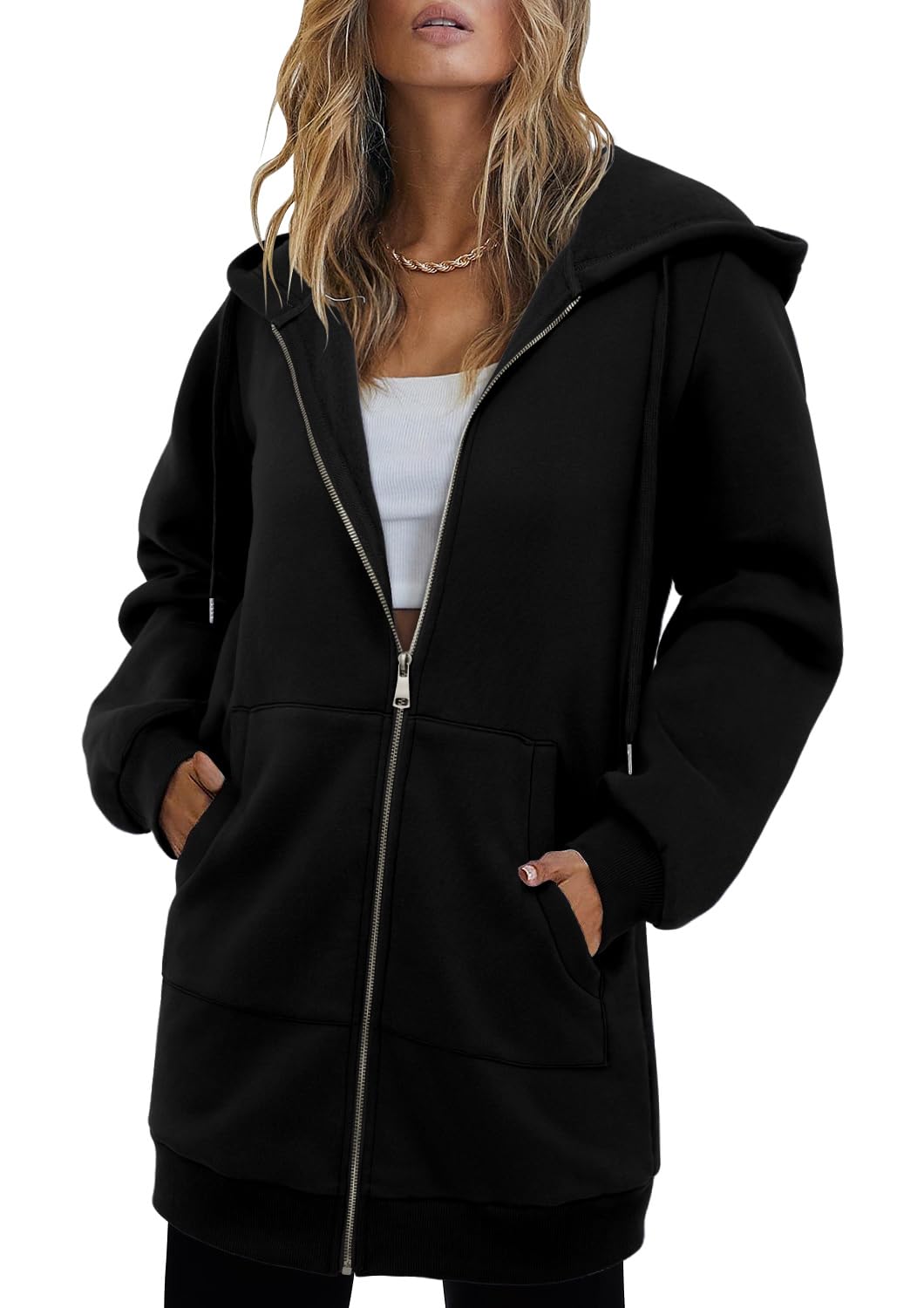 StunShow Womens Hoodies Black Zip Up Hoodie Women Y2k Oversized Casual Sweatshirts for Teen Girls 2023 Fall Jacket With Pocket Black M