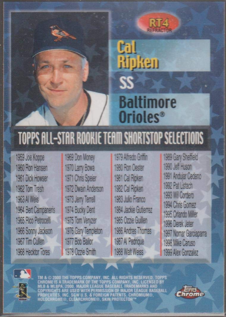 2000 Topps Chrome Cal Ripken Jr. Orioles All Star Rookie Team Refractor Insert Baseball Card #RT4