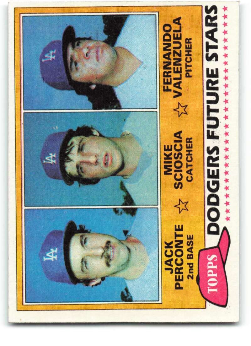 1981 Topps #302 Jack Perconte/Mike Scioscia/Fernando Valenzuela Dodgers Rookies EX/NM RC Rookie Los Angeles Dodgers Baseball