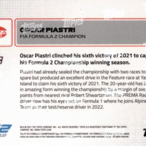 2021 F2 Racing F1 Topps Now #89 Oscar Piastri Rookie Card - FIA Formula 2 Champion