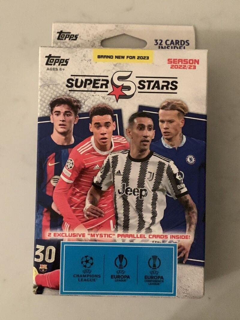 2022-23 Topps UEFA UCL Superstars Soccer Factory Sealed Hanger Box 32 Cards (4 Packs of 8 Cards) Chase rookie cards of an Amazing Rookie Class