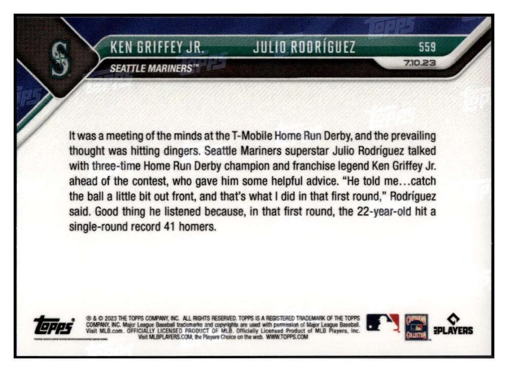 JULIO RODRIGUEZ/GRIFFEY JR 2023 Topps NOW ROOKIE #559 Mariners NM+-MT+ MLB Baseball PR:2983