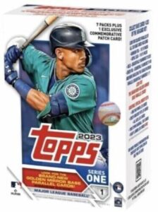 2023 topps series 1 baseball factory sealed blaster box 99 cards 1 commemorative relic card per box chase rookie cards autographs, and relics of an generational rookie class such as adley rutschman, francisco alvarez, michael harris, and more see scans fo