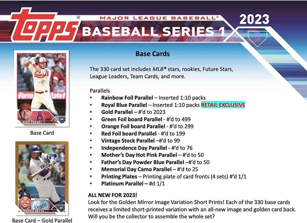 2023 Topps Series 1 Baseball Factory Sealed Blaster Box 99 Cards 1 Commemorative Relic Card Per Box Chase rookie cards autographs, and relics of an generational rookie class such as Adley Rutschman, Francisco Alvarez, Michael Harris, and more See Scans fo