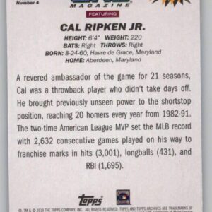 2019 Topps Archives Magazine #TM-8 Cal Ripken Jr. Baltimore Orioles MLB Baseball Trading Card