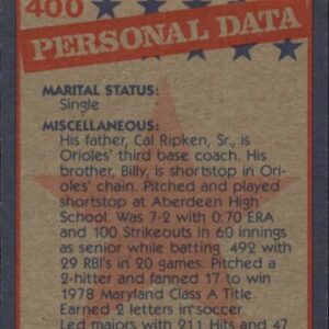 1984 Topps Baseball Card #400 Cal Ripken