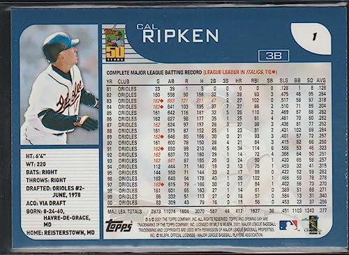 2001 Topps Cal Ripken Jr. Orioles Baseball Card #1