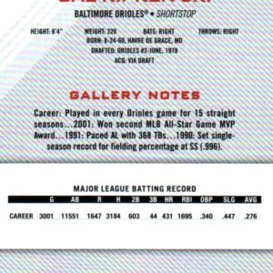 Cal Ripken Jr. Gallery Collectible Baseball Card- 2022 Topps Gallery Baseball Card #114 (Orioles) Free Shipping