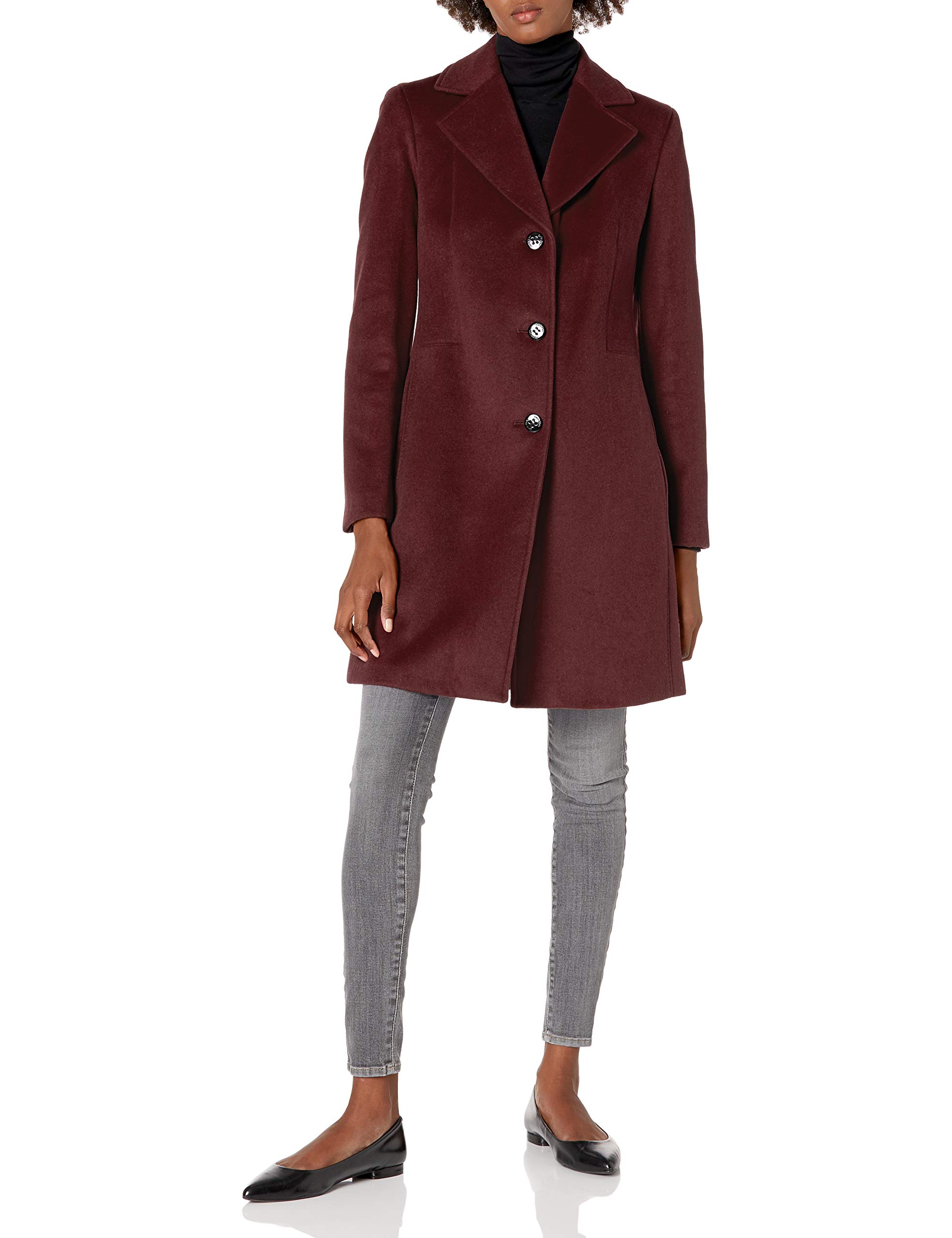 Calvin Klein Women's Classic Cashmere Wool Blend Coat, Chianti, 10