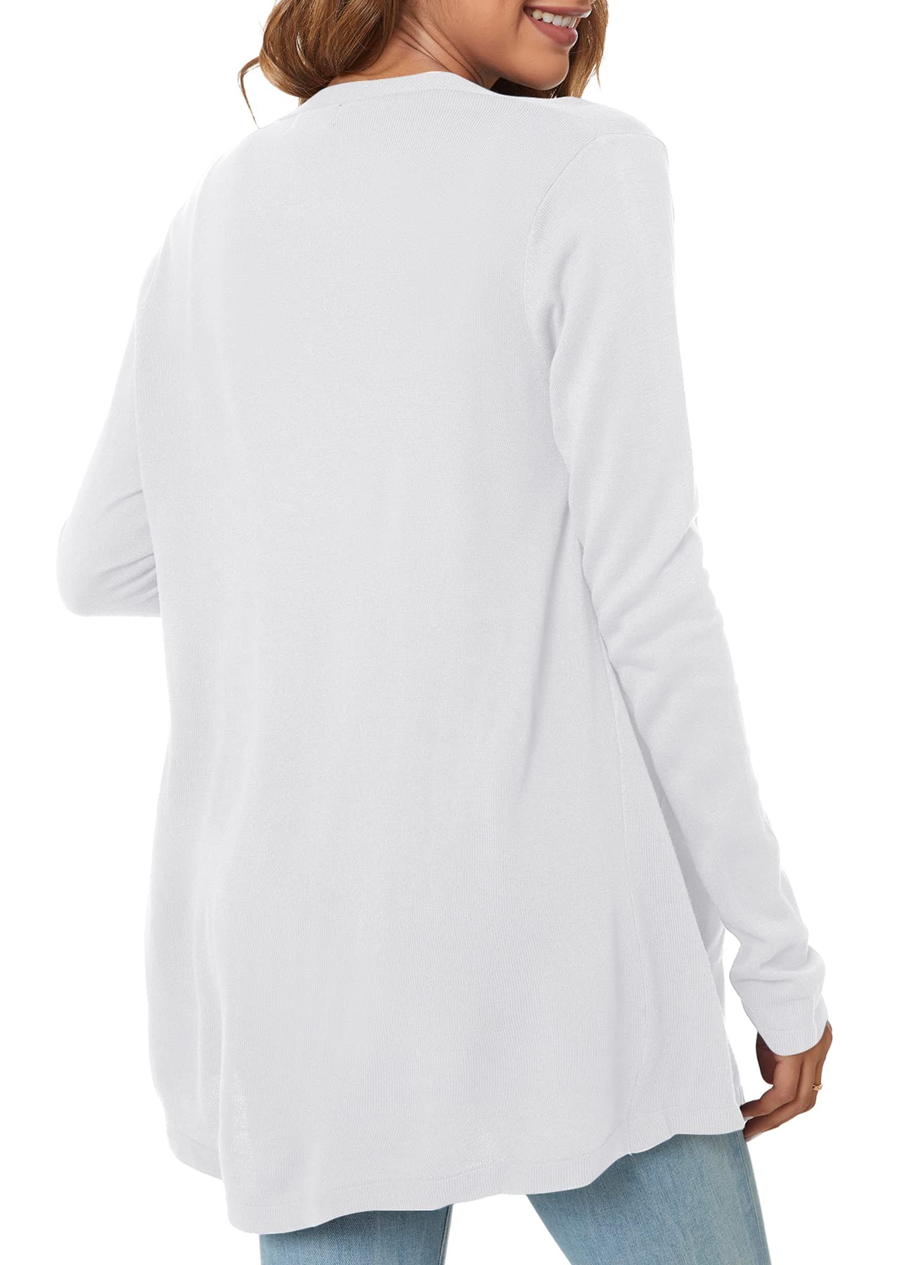 Urban CoCo Women's Long Sleeve Open Front Lightweight Cardigan Sweaters with Pockets (XL, White)