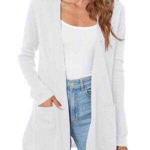 Urban CoCo Women's Long Sleeve Open Front Lightweight Cardigan Sweaters with Pockets (XL, White)