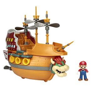 super mario deluxe bowser's air ship playset with mario action figure – authentic in-game sounds & spinning propellers