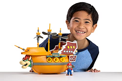 Super Mario Deluxe Bowser's Air Ship Playset with Mario Action Figure – Authentic in-Game Sounds & Spinning Propellers