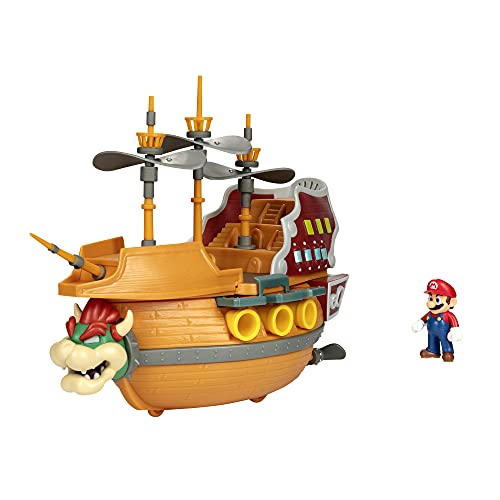 Super Mario Deluxe Bowser's Air Ship Playset with Mario Action Figure – Authentic in-Game Sounds & Spinning Propellers