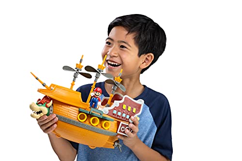 Super Mario Deluxe Bowser's Air Ship Playset with Mario Action Figure – Authentic in-Game Sounds & Spinning Propellers