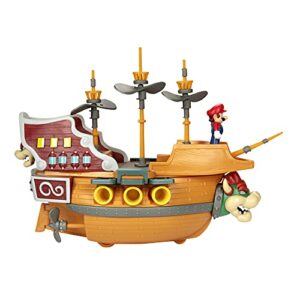 Super Mario Deluxe Bowser's Air Ship Playset with Mario Action Figure – Authentic in-Game Sounds & Spinning Propellers