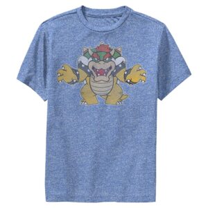 nintendo kid's just bowser t-shirt, royal blue heather, x-large