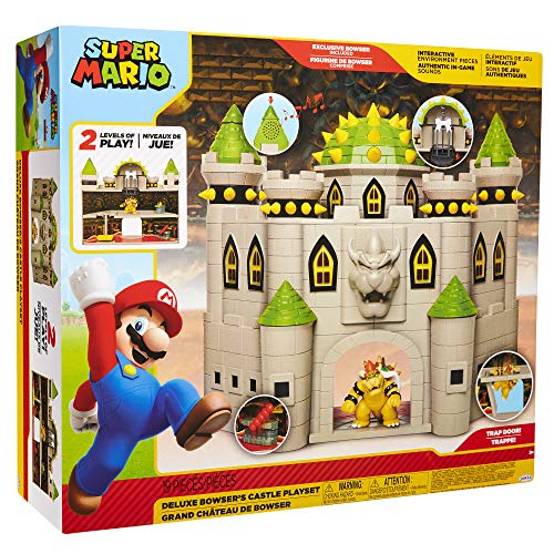 Super Mario Nintendo Deluxe Bowser's Castle Playset with 2.5" Exclusive Articulated Bowser Action Figure, Interactive Play Set with Authentic in-Game Sounds