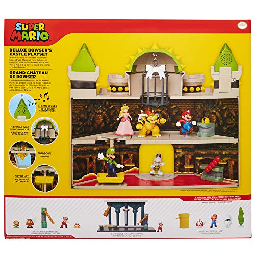 Super Mario Nintendo Deluxe Bowser's Castle Playset with 2.5" Exclusive Articulated Bowser Action Figure, Interactive Play Set with Authentic in-Game Sounds