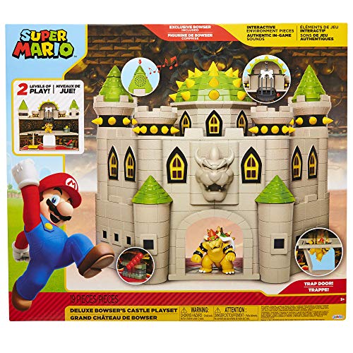 Super Mario Nintendo Deluxe Bowser's Castle Playset with 2.5" Exclusive Articulated Bowser Action Figure, Interactive Play Set with Authentic in-Game Sounds