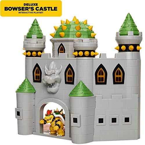 Super Mario Nintendo Deluxe Bowser's Castle Playset with 2.5" Exclusive Articulated Bowser Action Figure, Interactive Play Set with Authentic in-Game Sounds