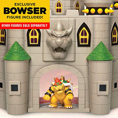 Super Mario Nintendo Deluxe Bowser's Castle Playset with 2.5" Exclusive Articulated Bowser Action Figure, Interactive Play Set with Authentic in-Game Sounds