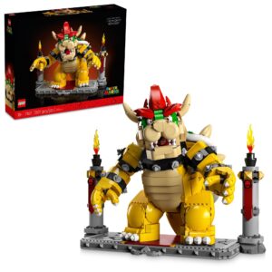 lego super mario the mighty bowser, 3d build and display kit, collectible posable character figure with battle platform, video game toy idea for fans of super mario bros, 71411