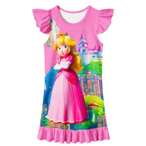 Poterloy Princess Peach Dress for Girls Toddler Kids Costume Toys Plush Casual Kids Dress Home Party Play Wear, 7-8 Years, 1-pink