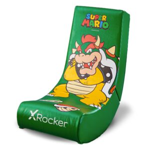 x rocker super mario bowser video gaming floor chair, official all-star edition nintendo collectible, faux leather, foldable, 5000401, 33.46" x 16.14" x 25.59", bowser green